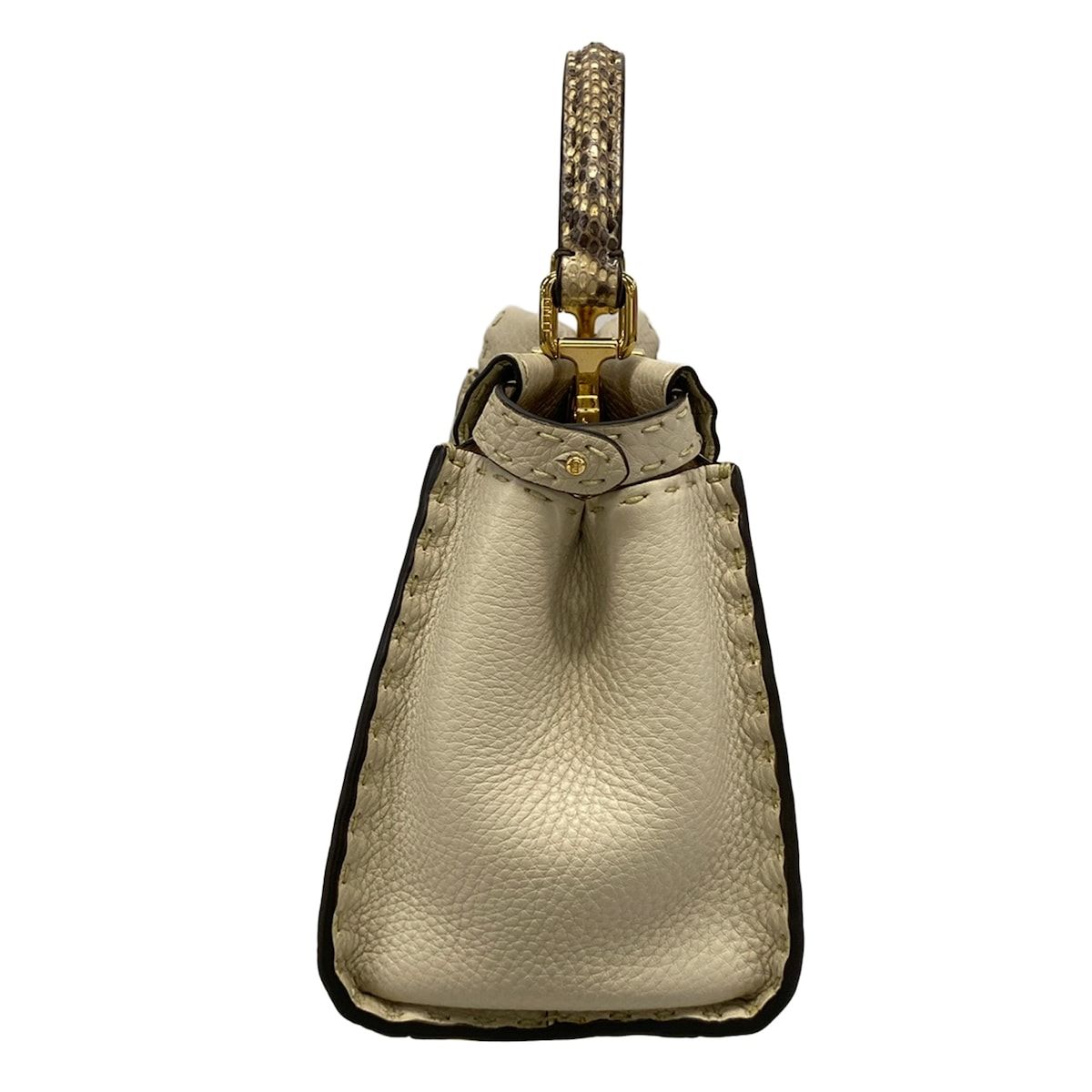 Fendi Handbag Peekaboo Iconic Small Selleria Beige Ivory Dark Brown Leather — view 4