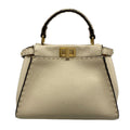 Fendi Handbag Peekaboo Iconic Small Selleria Beige Ivory Dark Brown Leather