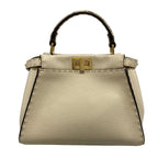 Fendi Handbag Peekaboo Iconic Small Selleria Beige Ivory Dark Brown Leather
