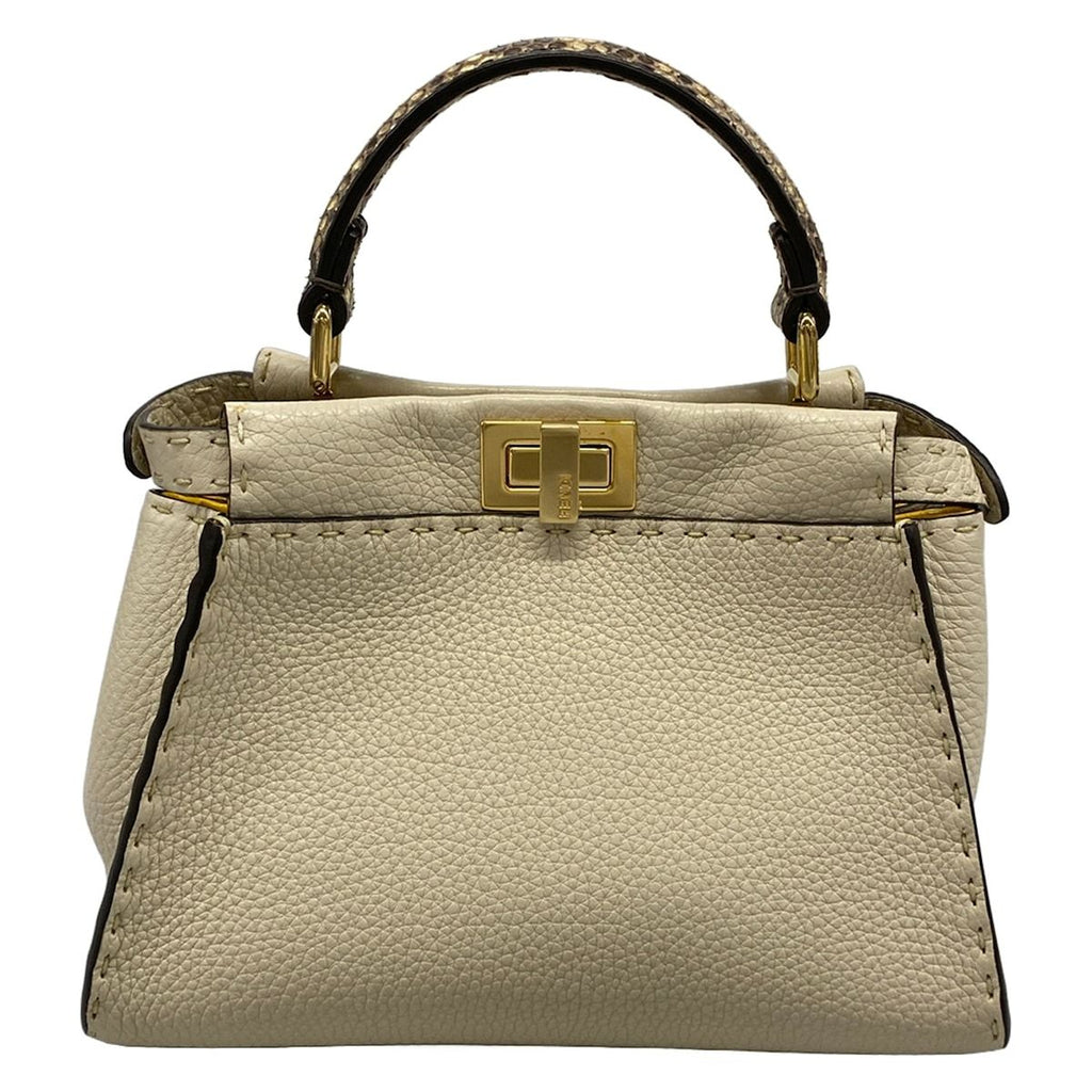 Fendi Handbag Peekaboo Iconic Small Selleria Beige Ivory Dark Brown Leather — view 3