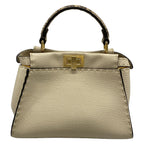Fendi Handbag Peekaboo Iconic Small Selleria Beige Ivory Dark Brown Leather — view 3