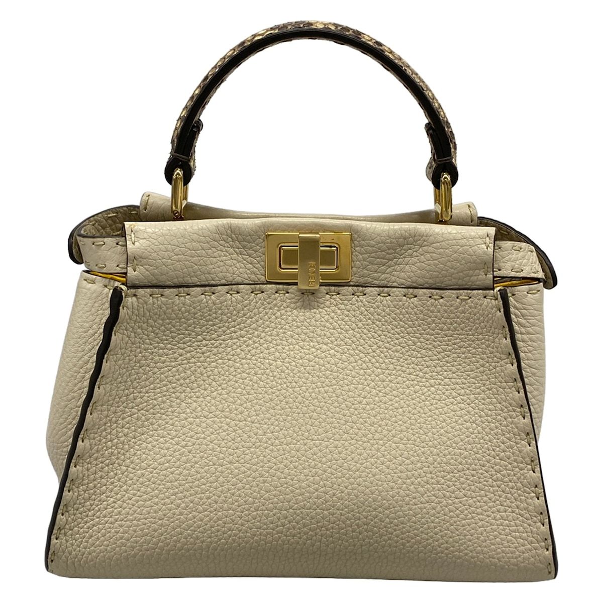 Fendi Handbag Peekaboo Iconic Small Selleria Beige Ivory Dark Brown Leather — view 3
