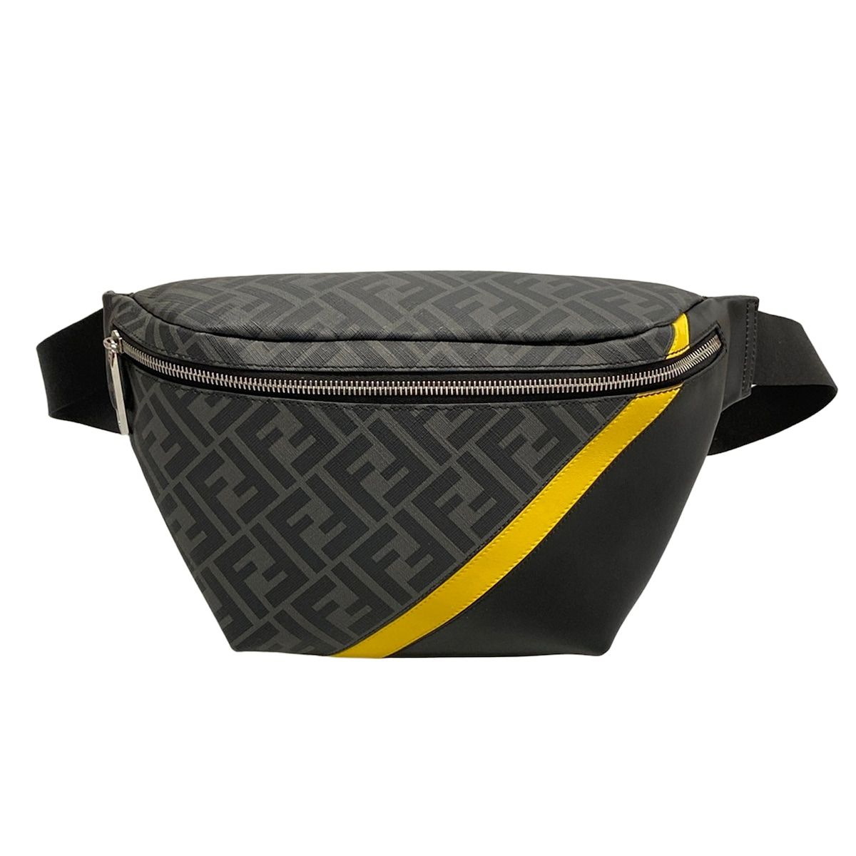 Fendi Waist Pouch Zucca Pattern Black Yellow Dark Gray Leather