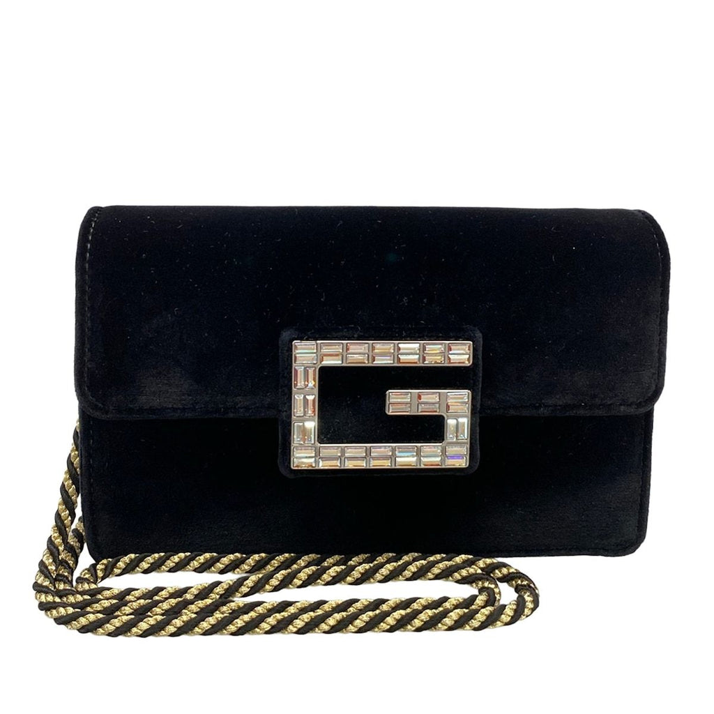 Gucci Shoulder Bag Square G Black Rhinestone