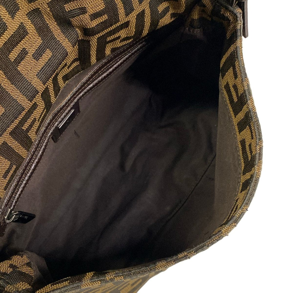 Fendi Shoulder Bag Zucca Pattern Mamma Bucket Beige Black Dark Brown Leather — view 7