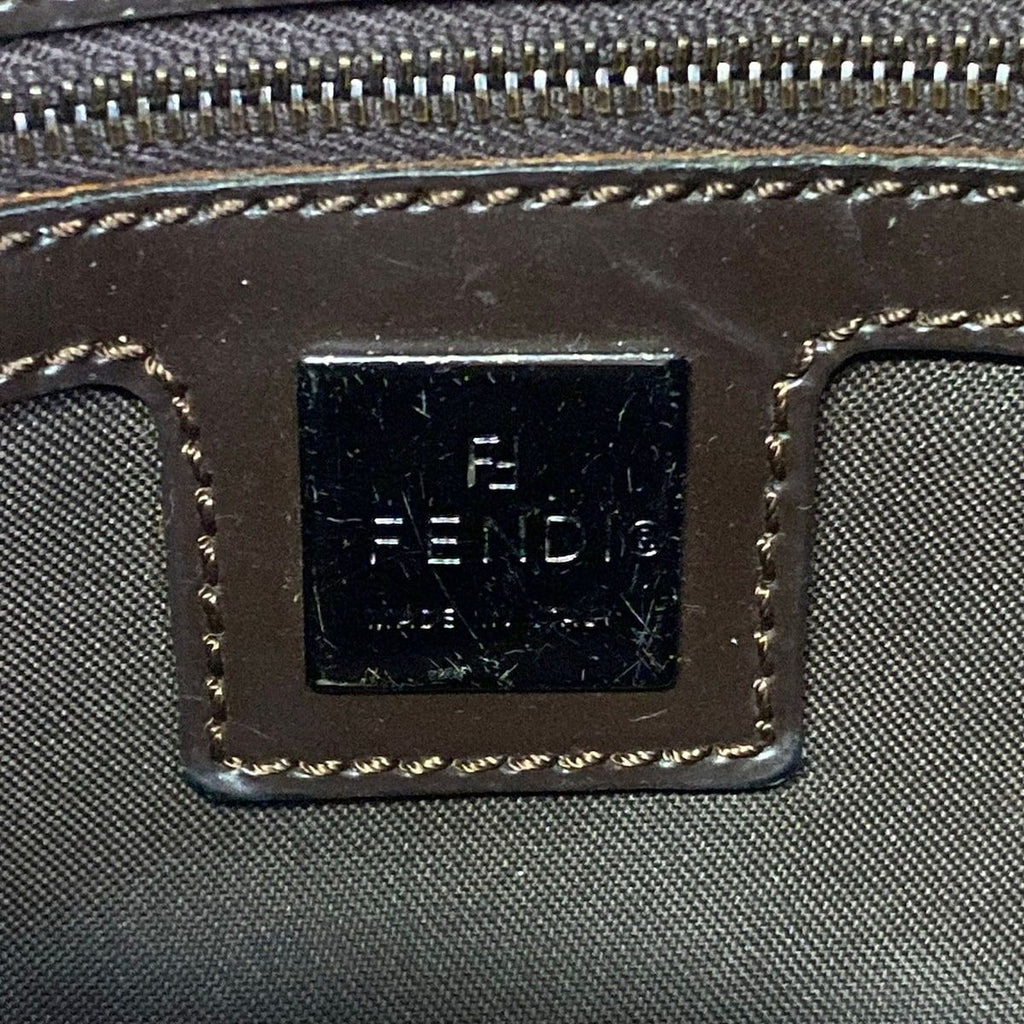 Fendi Shoulder Bag Zucca Pattern Mamma Bucket Beige Black Dark Brown Leather — view 8