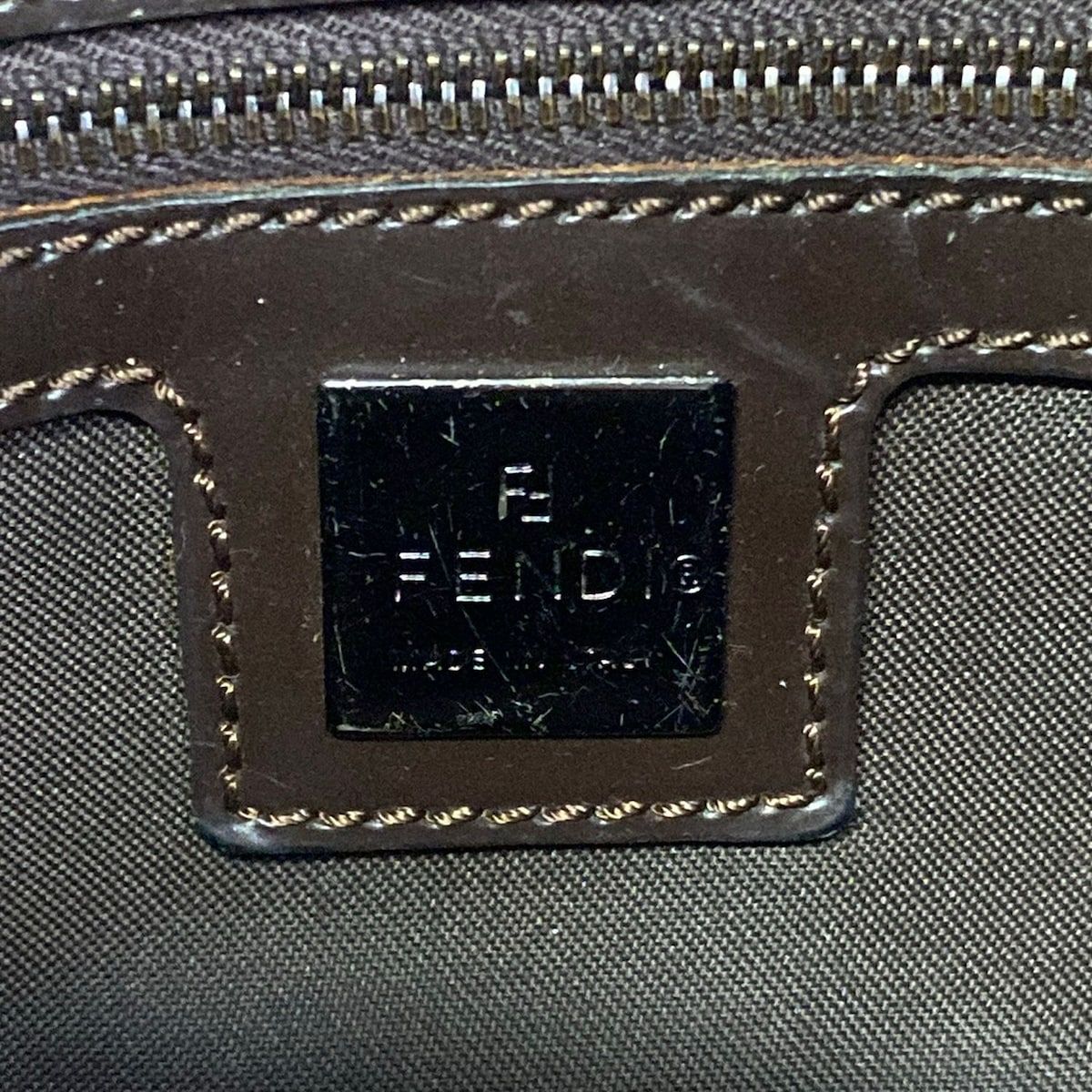 Fendi Shoulder Bag Zucca Pattern Mamma Bucket Beige Black Dark Brown Leather — view 8