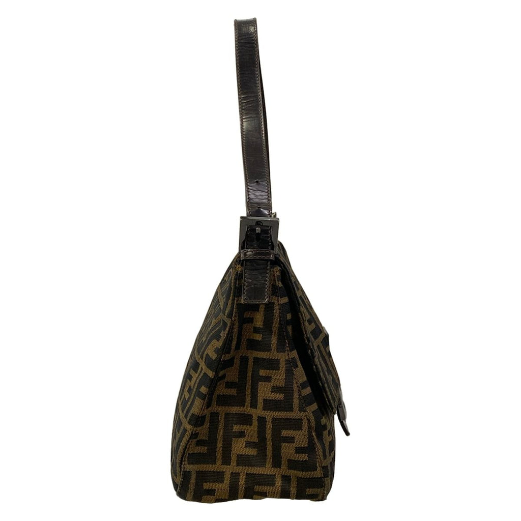 Fendi Shoulder Bag Zucca Pattern Mamma Bucket Beige Black Dark Brown Leather — view 2