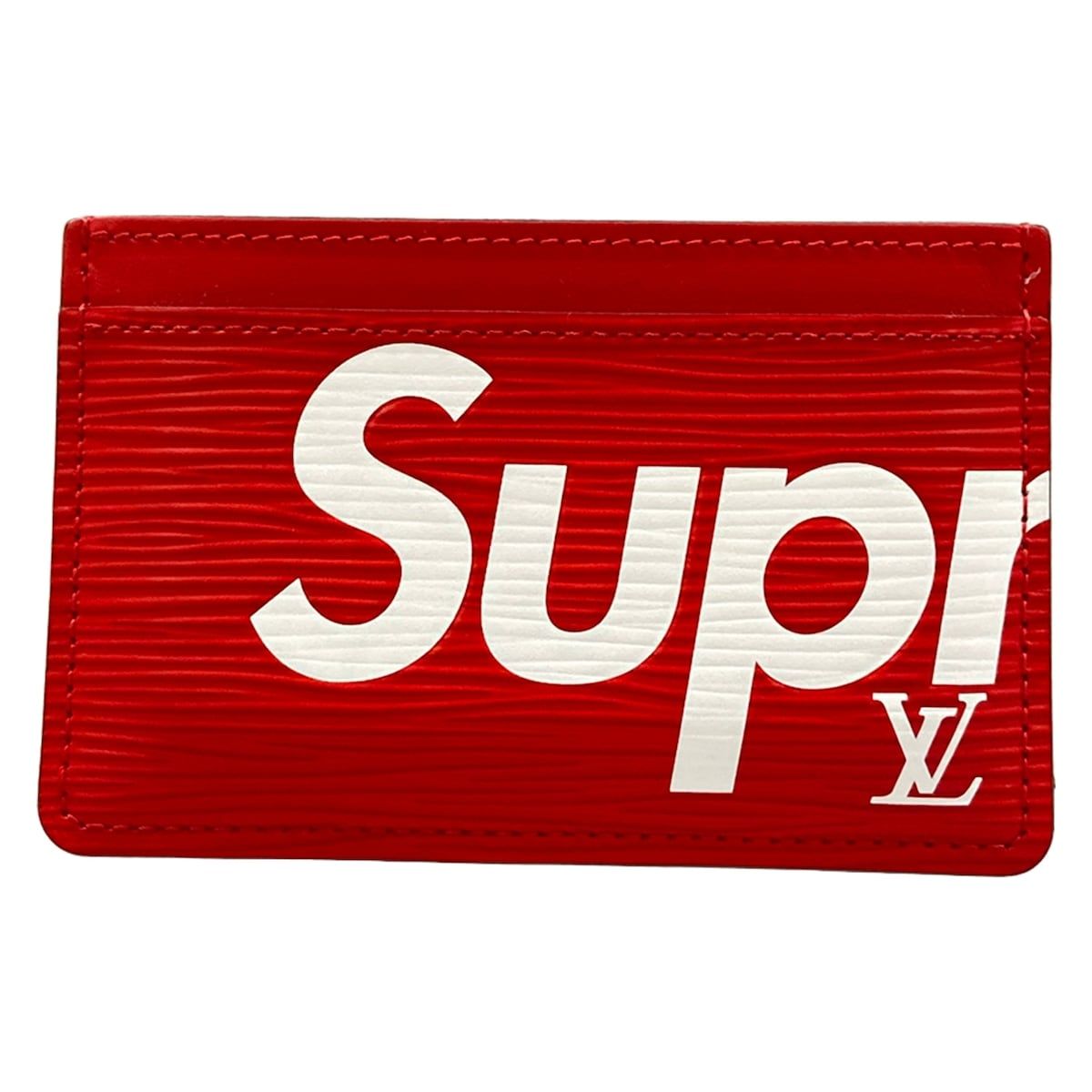 Louis Vuitton x Supreme Porte Cartes Simple Card Case Red White Leather