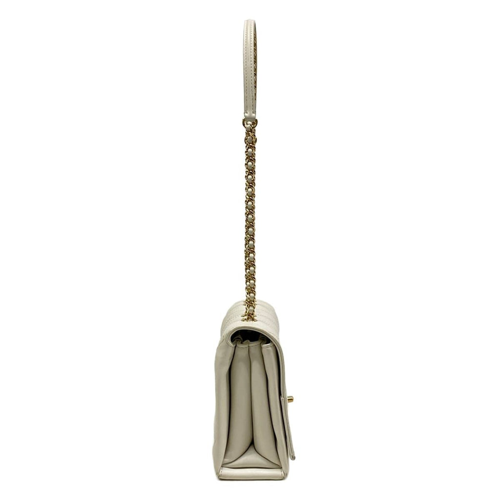 Chanel Shoulder Bag Quilted White Chain Gold Flap Lambskin — view 2
