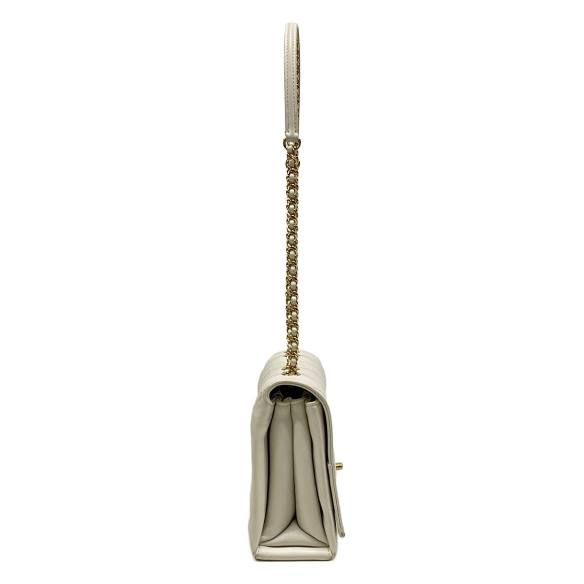 Chanel Shoulder Bag Quilted White Chain Gold Flap Lambskin — view 2