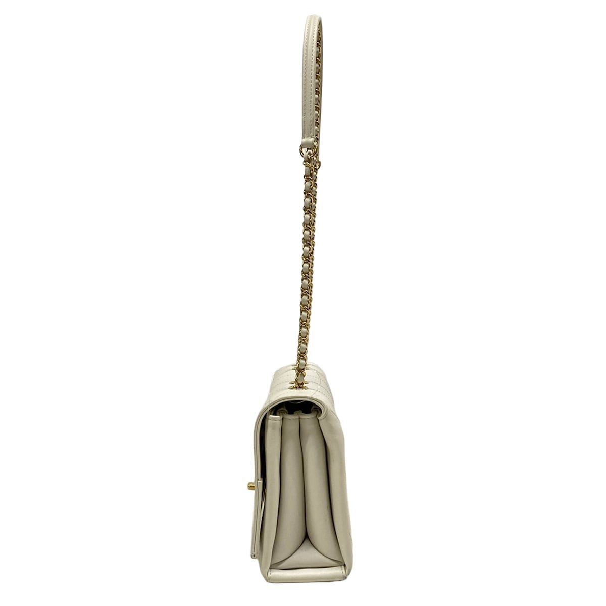 Chanel Shoulder Bag Quilted White Chain Gold Flap Lambskin — view 4
