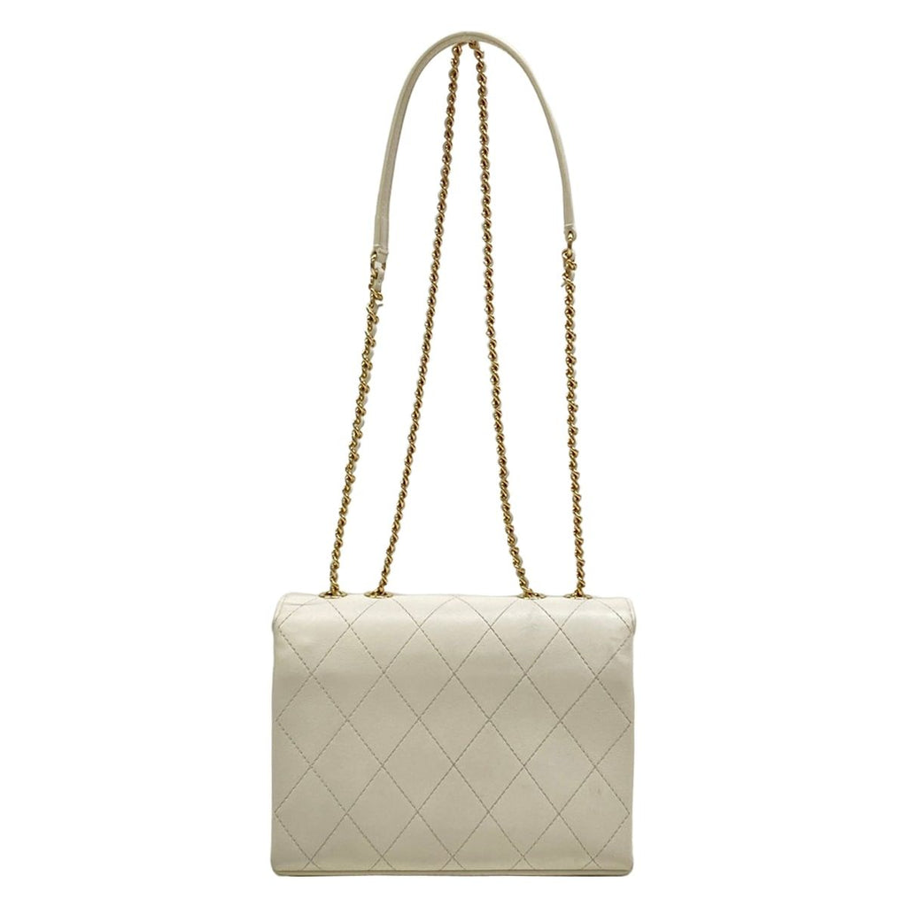 Chanel Shoulder Bag Quilted White Chain Gold Flap Lambskin — view 3
