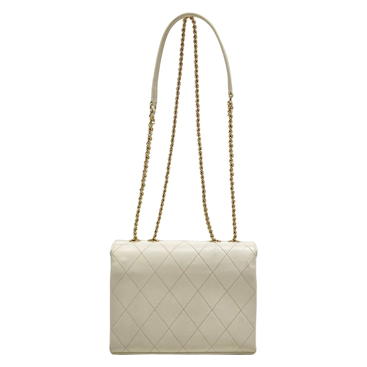 Chanel Shoulder Bag Quilted White Chain Gold Flap Lambskin — view 3