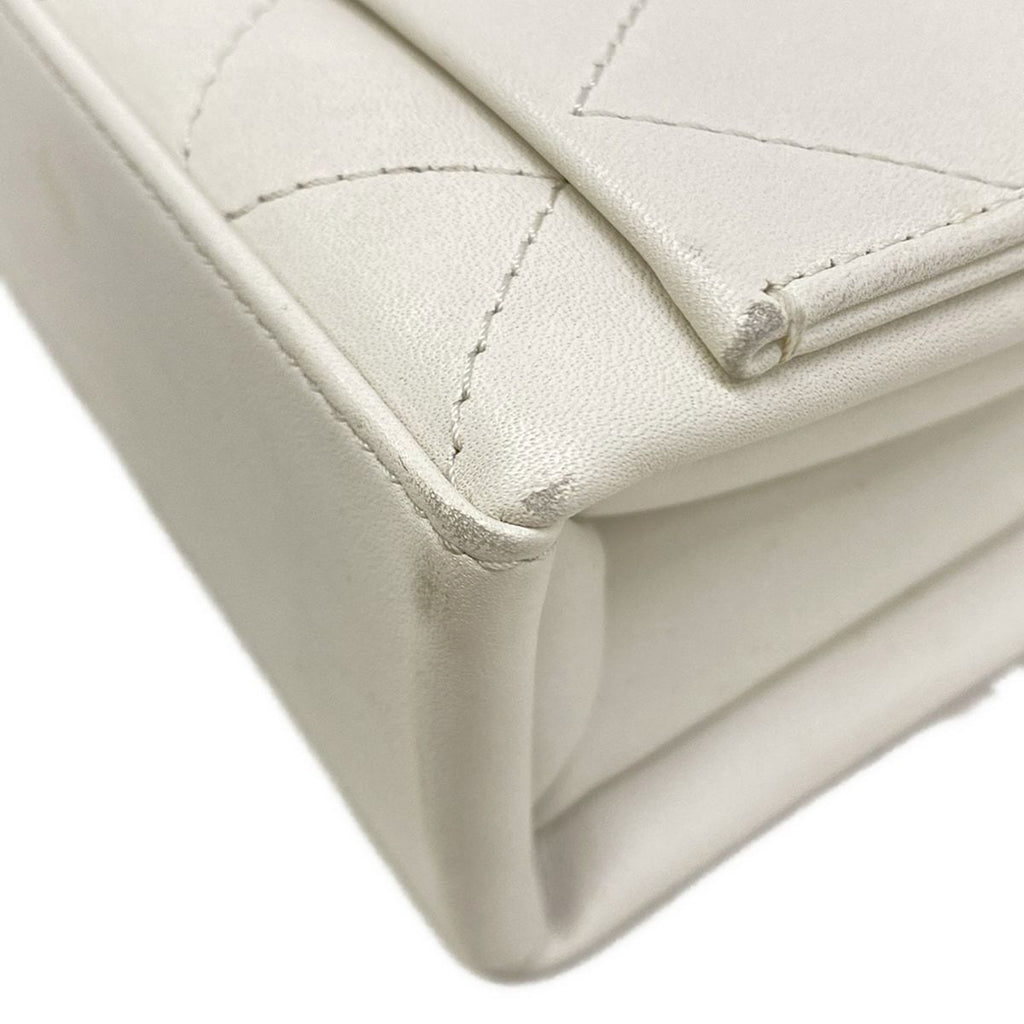Chanel Shoulder Bag Quilted White Chain Gold Flap Lambskin — view 6