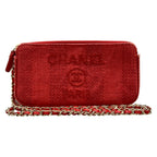 Chanel Wallet Deauville Line Red Chain Gold Leather Shoulder Bag