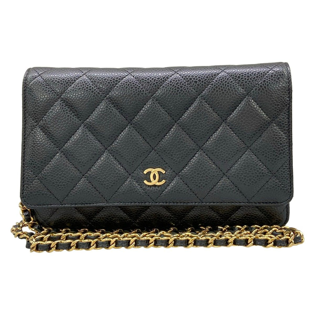 Chanel Wallet Quilted Black Chain Gold Shoulder Bag