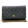 Chanel Wallet Quilted Black Chain Gold Shoulder Bag