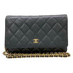 Chanel Wallet Quilted Black Chain Gold Shoulder Bag