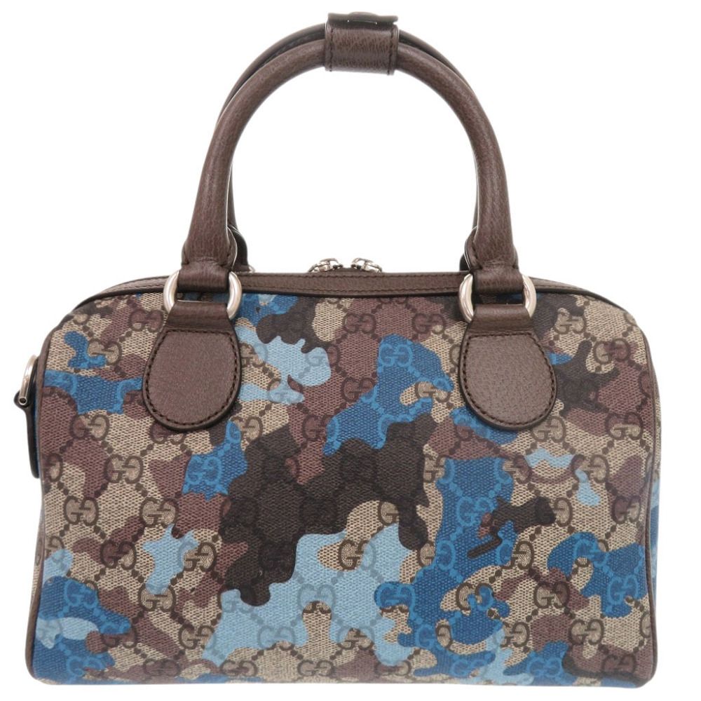 Gucci GG Camouflage Mini Boston Leather Blue Brown 2-Way Shoulder Bag — view 3