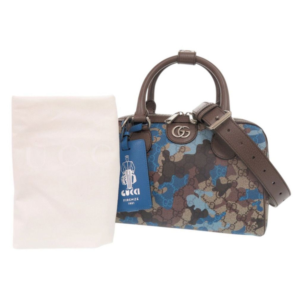 Gucci GG Camouflage Mini Boston Leather Blue Brown 2-Way Shoulder Bag — view 2