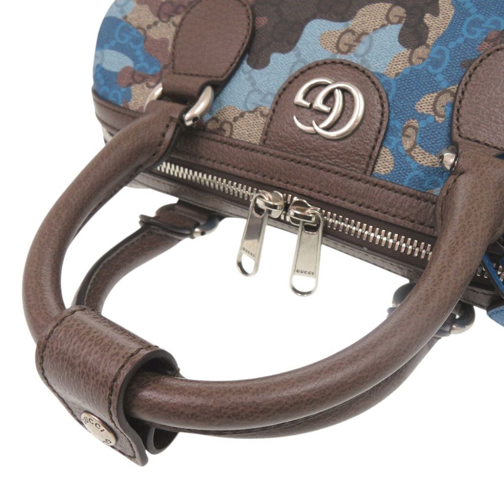 Gucci GG Camouflage Mini Boston Leather Blue Brown 2-Way Shoulder Bag — view 6