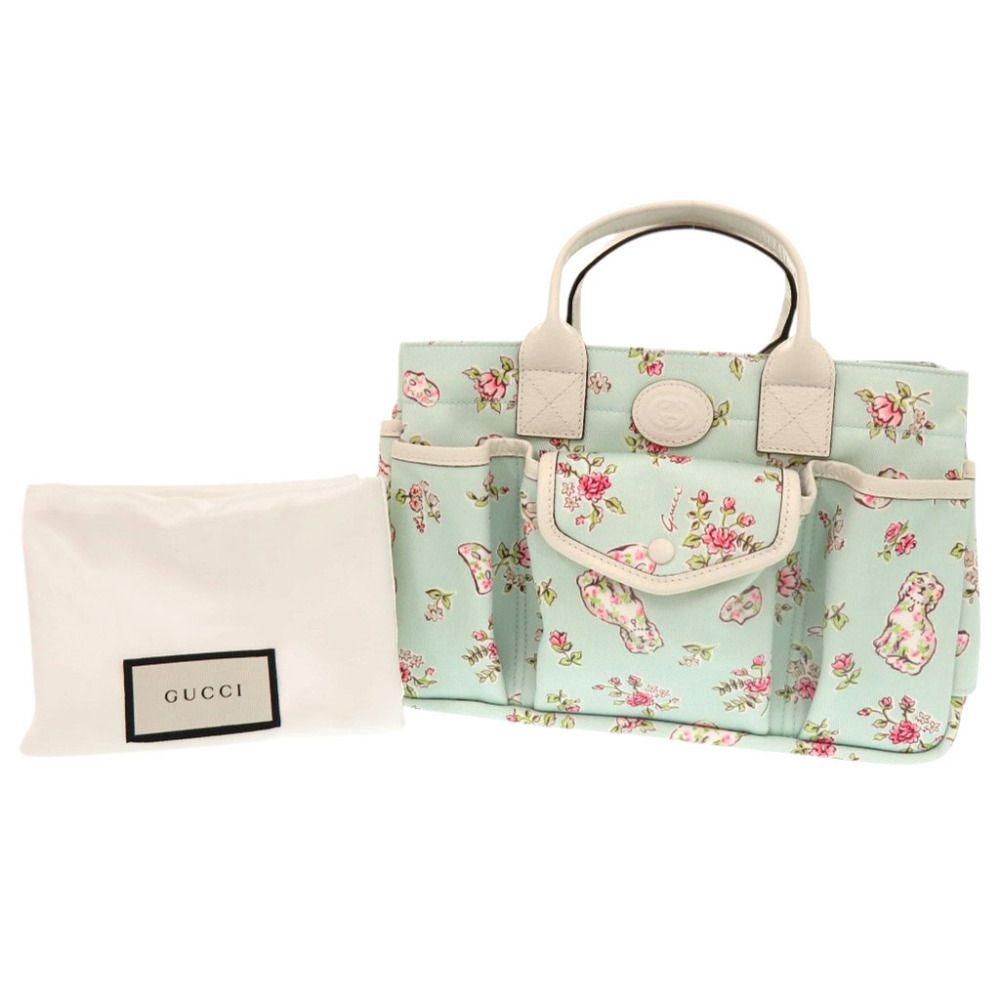Gucci Children's Floral Dog Canvas Leather Mint Blue — view 2