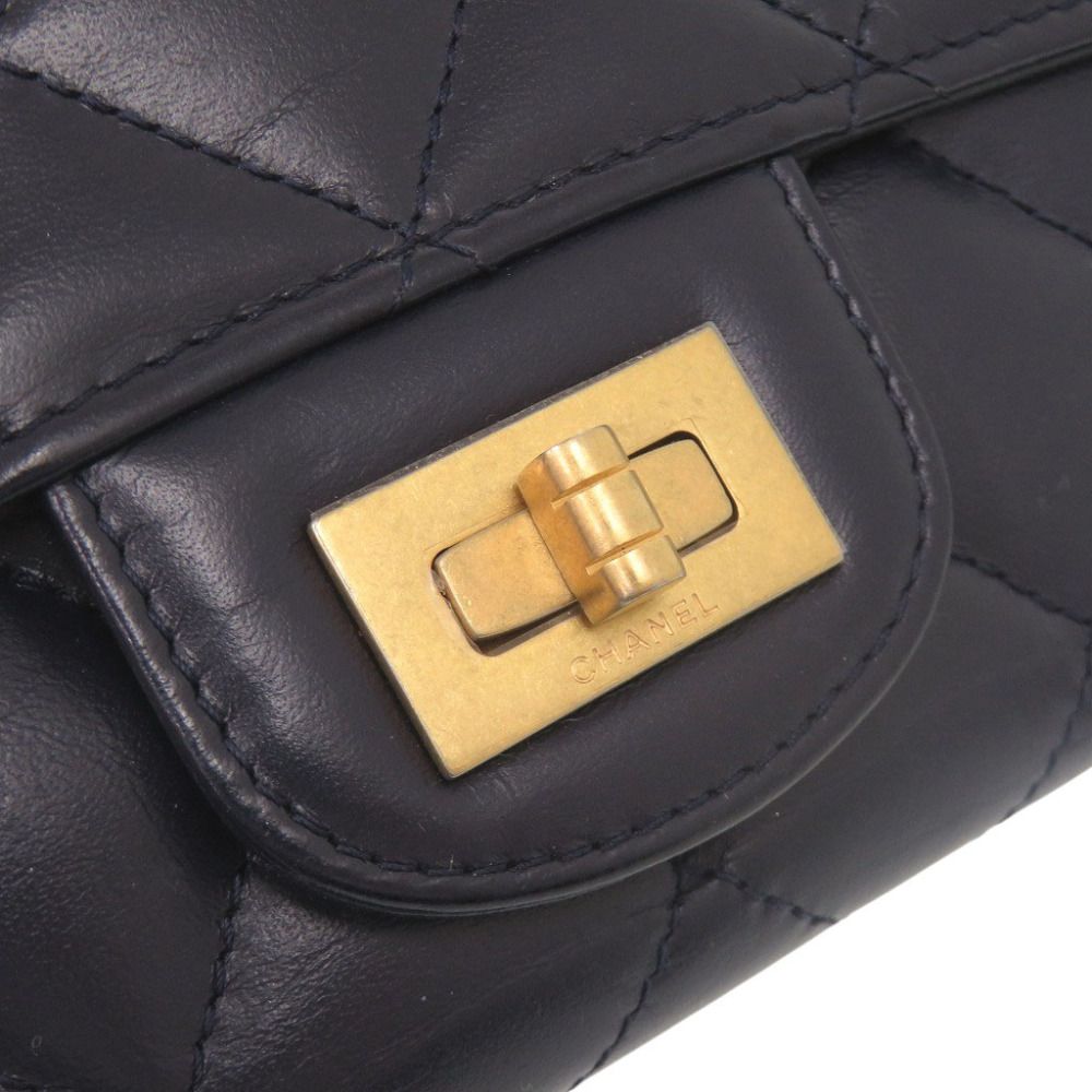 Chanel 2.55 Longflap Wallet Leather Gold Navy — view 6