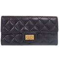Chanel 2.55 Longflap Wallet Leather Gold Navy