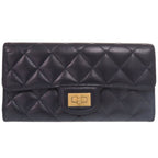Chanel 2.55 Longflap Wallet Leather Gold Navy