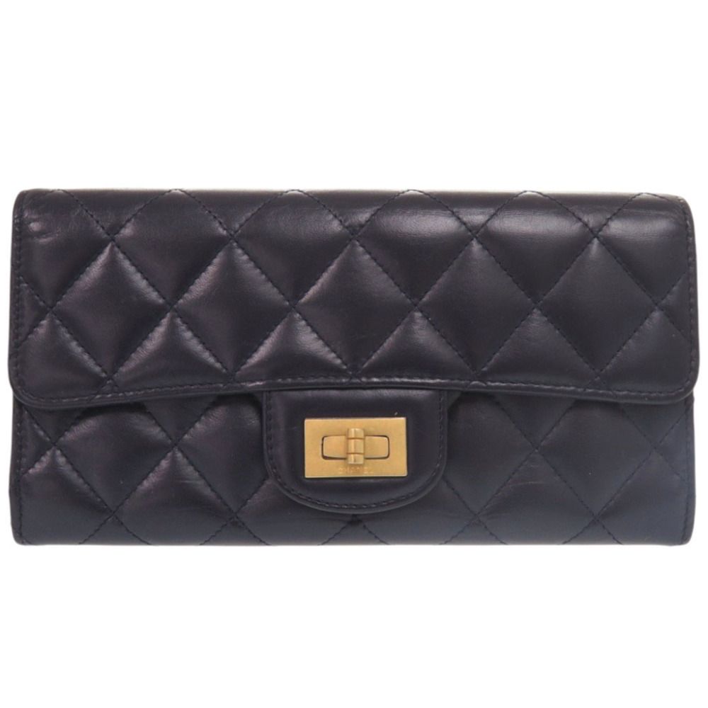 Chanel 2.55 Longflap Wallet Leather Gold Navy