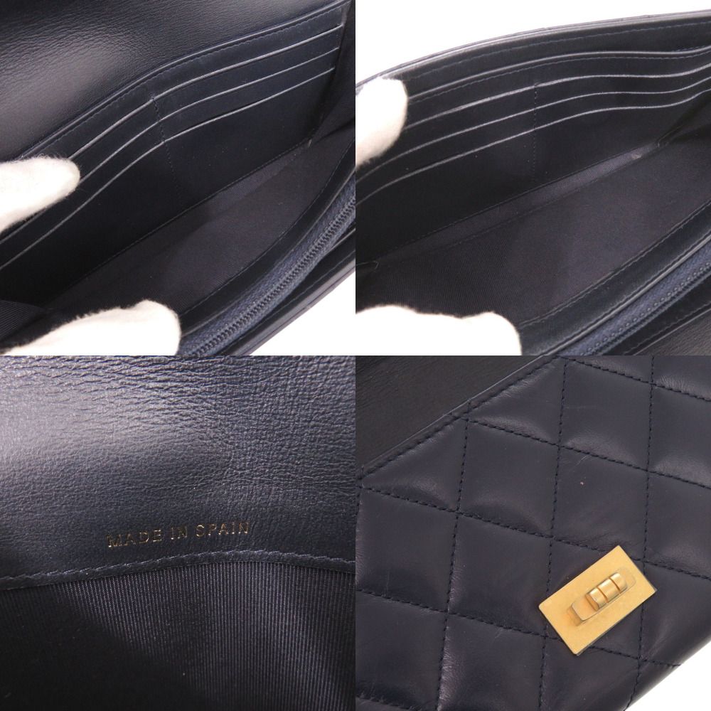 Chanel 2.55 Longflap Wallet Leather Gold Navy — view 8