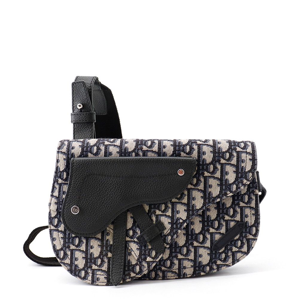 Dior Belt Bag Oblique Jacquard Saddle Pouch Black Trotter