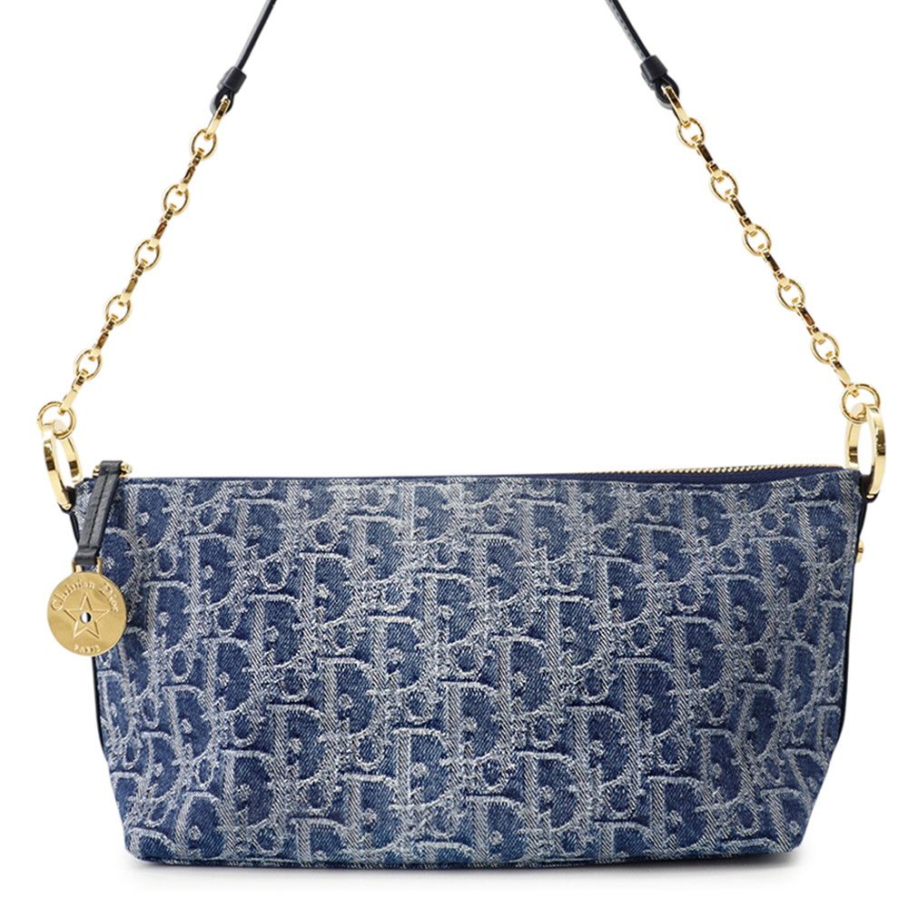 Dior Chain Shoulder Bag Star Oblique Hobo Denim Trotter