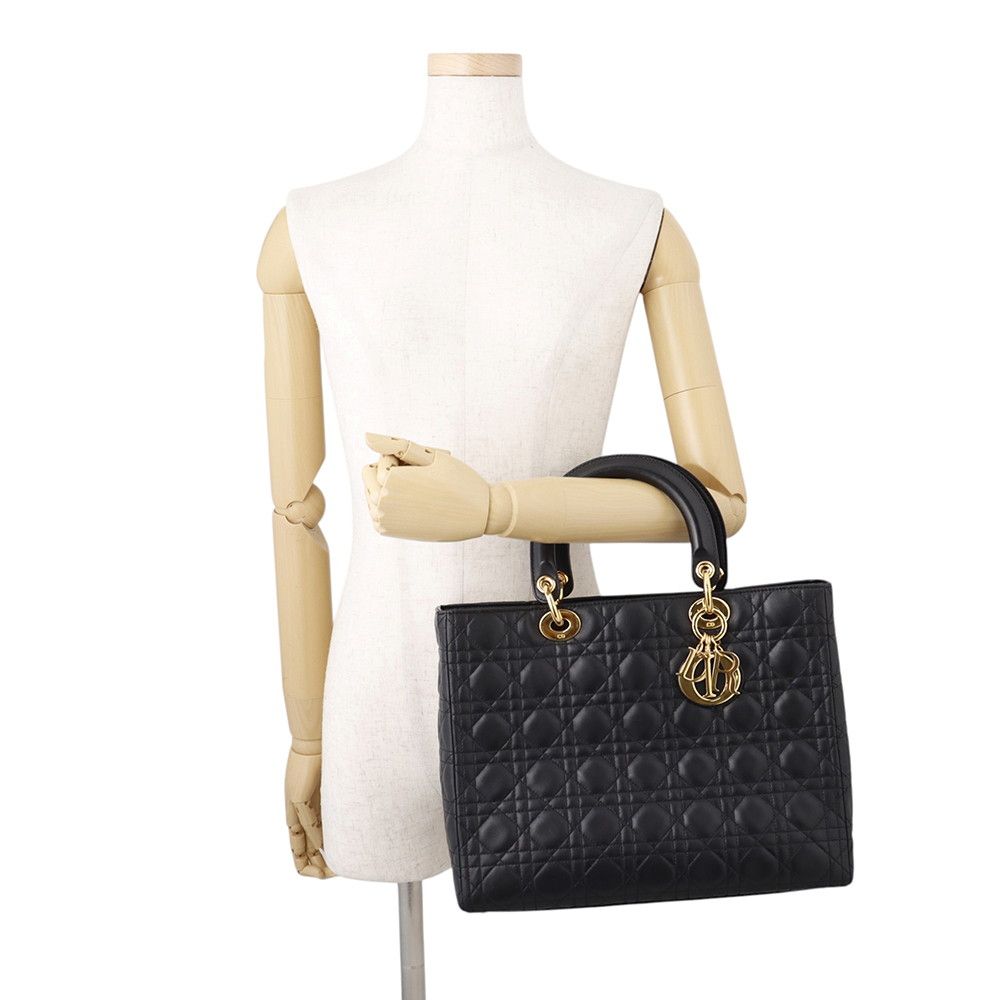 Dior Handbag Lady Cannage Large Lambskin 2-Way Black — view 4