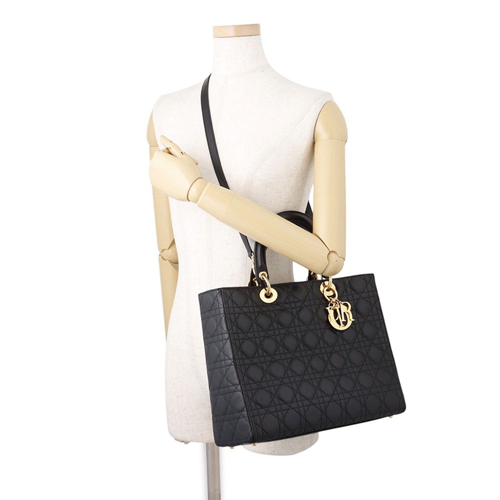 Dior Handbag Lady Cannage Large Lambskin 2-Way Black — view 5