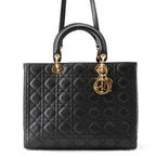 Dior Handbag Lady Cannage Large Lambskin 2-Way Black
