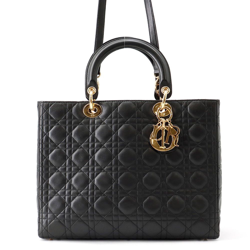 Dior Handbag Lady Cannage Large Lambskin 2-Way Black