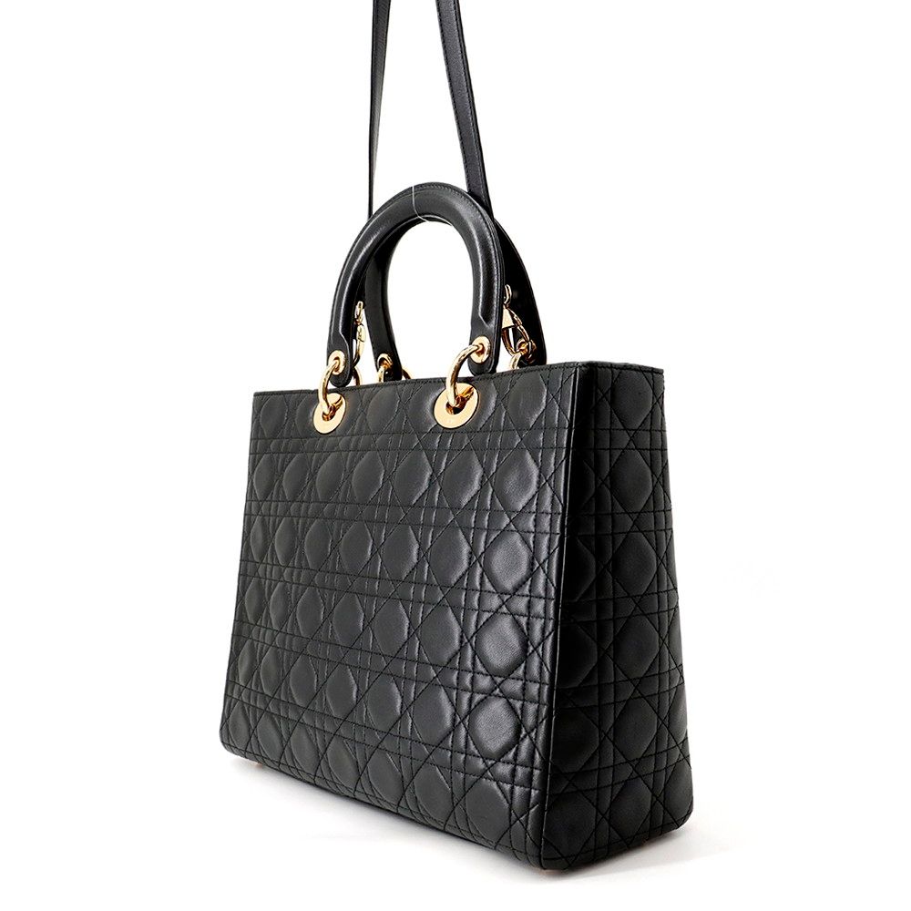Dior Handbag Lady Cannage Large Lambskin 2-Way Black — view 2