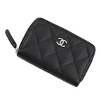 Chanel Coin Purse Quilted CC Logo Classic Zip Caviar Leather Black