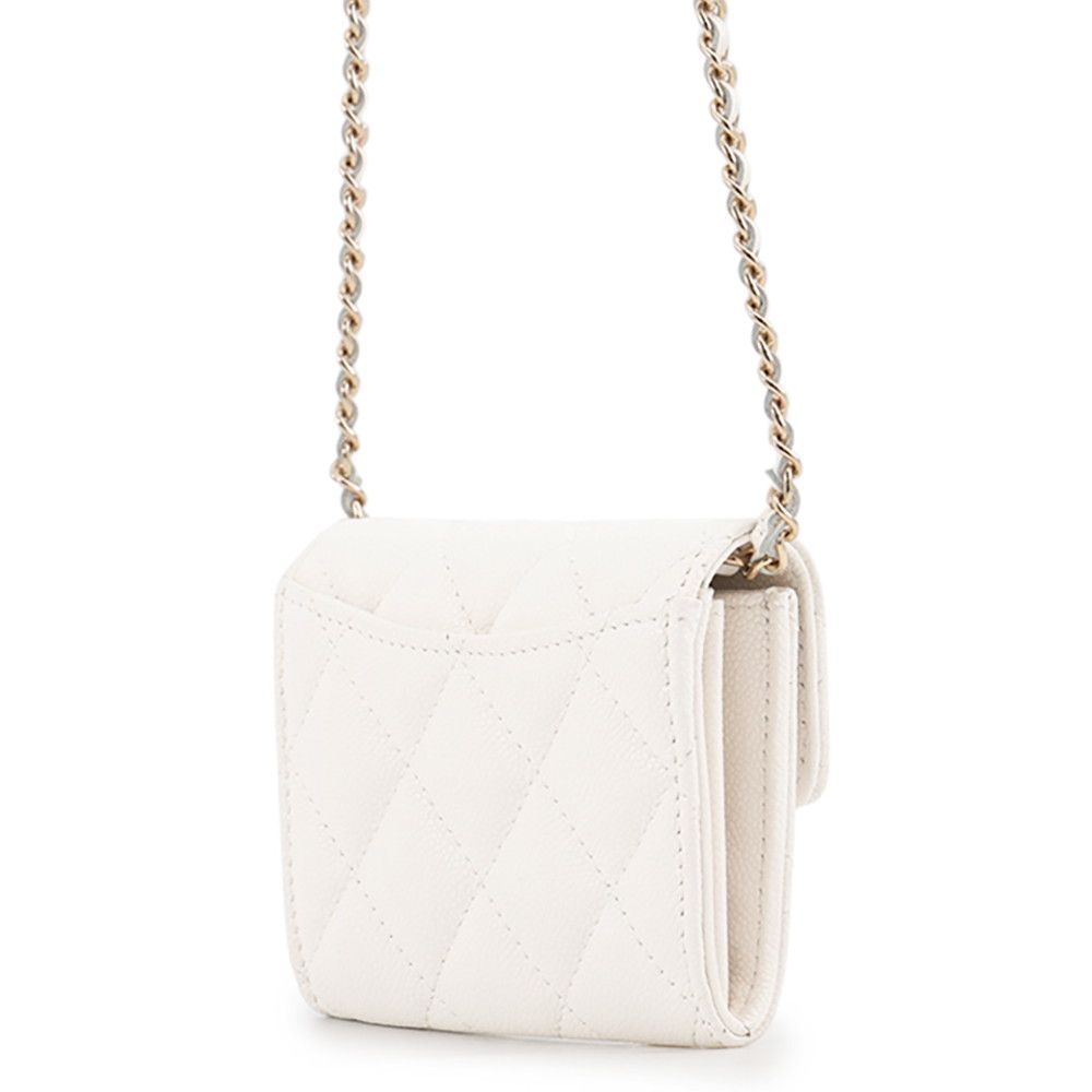 Chanel Chain Wallet Quilted CC Logo Mini Caviar Leather White Shoulder Bag — view 2