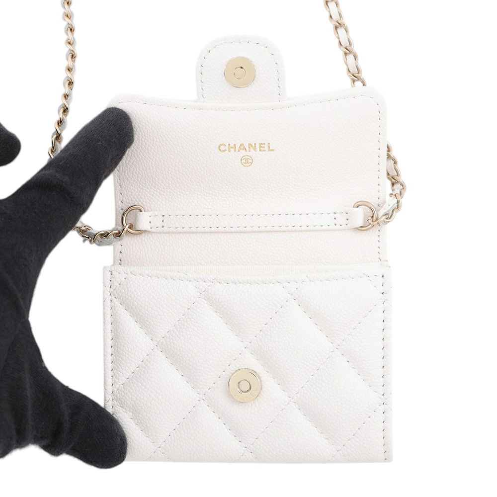 Chanel Chain Wallet Quilted CC Logo Mini Caviar Leather White Shoulder Bag — view 5