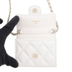 Chanel Chain Wallet Quilted CC Logo Mini Caviar Leather White Shoulder Bag — view 5