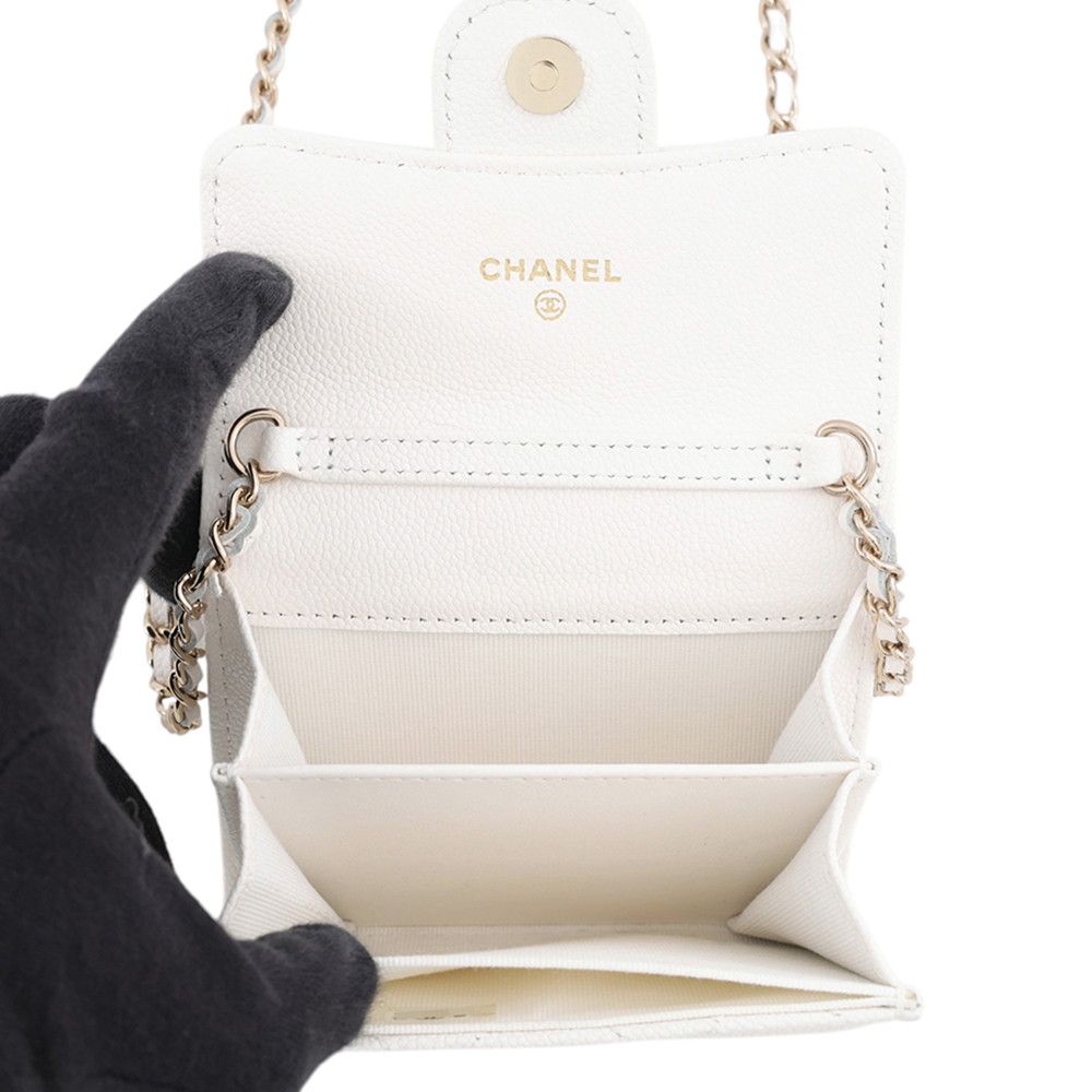 Chanel Chain Wallet Quilted CC Logo Mini Caviar Leather White Shoulder Bag — view 6