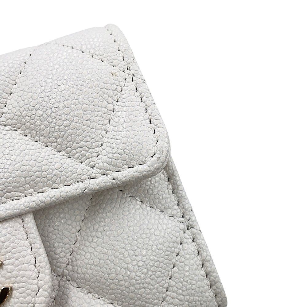 Chanel Chain Wallet Quilted CC Logo Mini Caviar Leather White Shoulder Bag — view 7