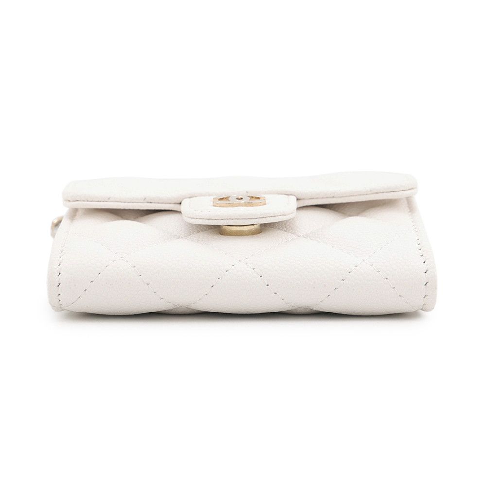 Chanel Chain Wallet Quilted CC Logo Mini Caviar Leather White Shoulder Bag — view 3