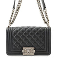 Chanel Chain Shoulder Bag Boy Small Quilted CC Logo Caviar Leather Boy Black