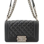Chanel Chain Shoulder Bag Boy Small Quilted CC Logo Caviar Leather Boy Black