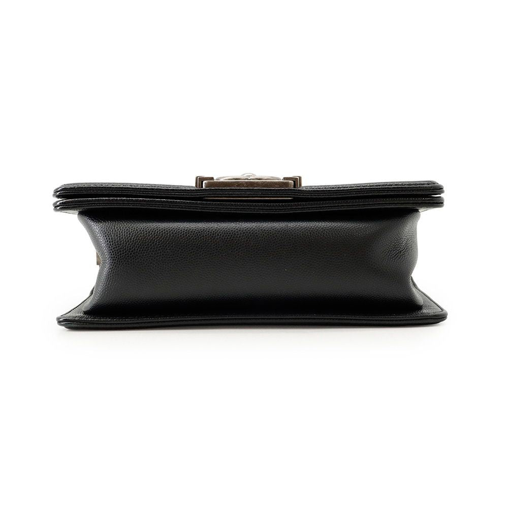 Chanel Chain Shoulder Bag Boy Small Quilted CC Logo Caviar Leather Boy Black — view 3