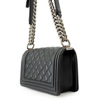 Chanel Chain Shoulder Bag Boy Small Quilted CC Logo Caviar Leather Boy Black — view 2